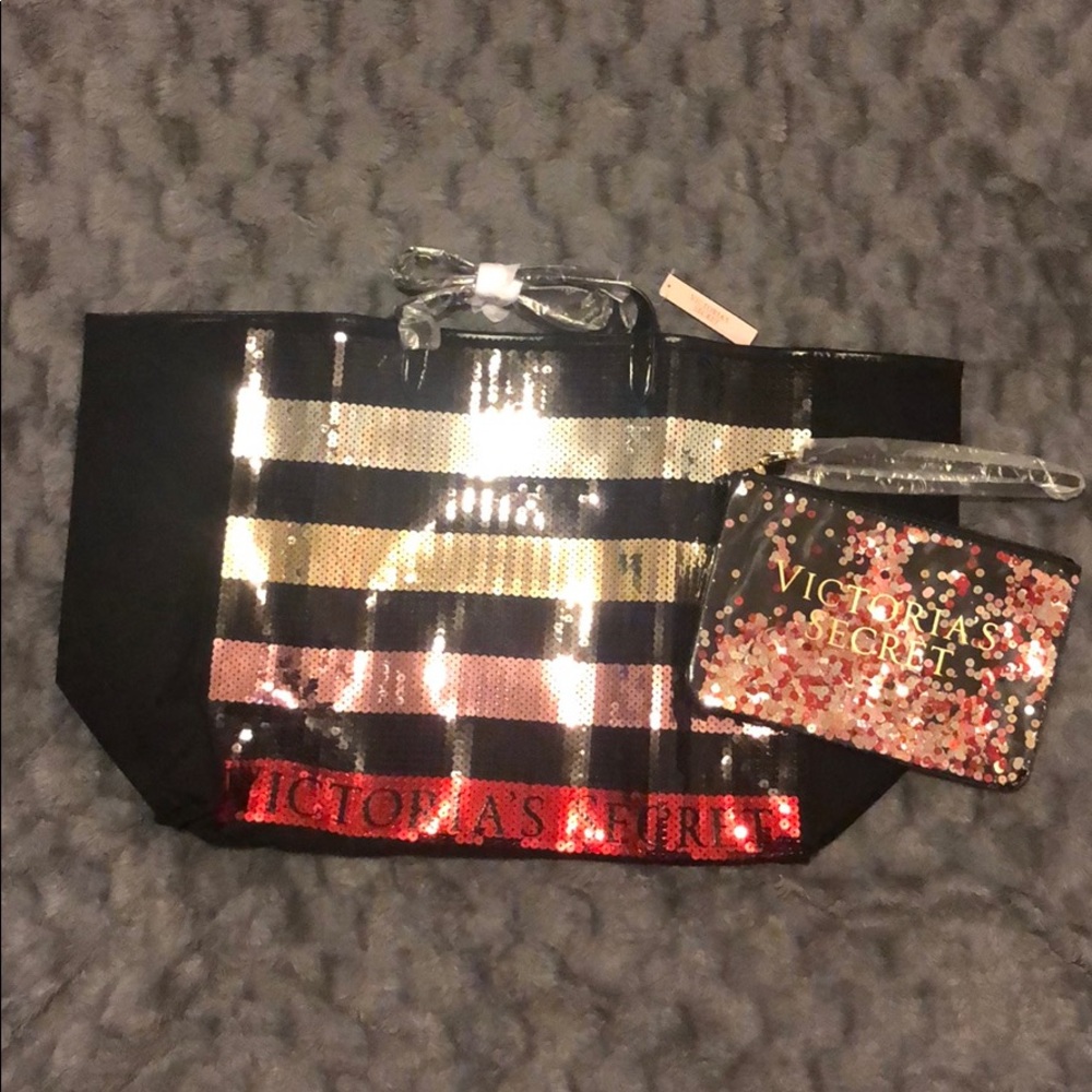 Victoria’s Secret sequin weekender tote and clutch